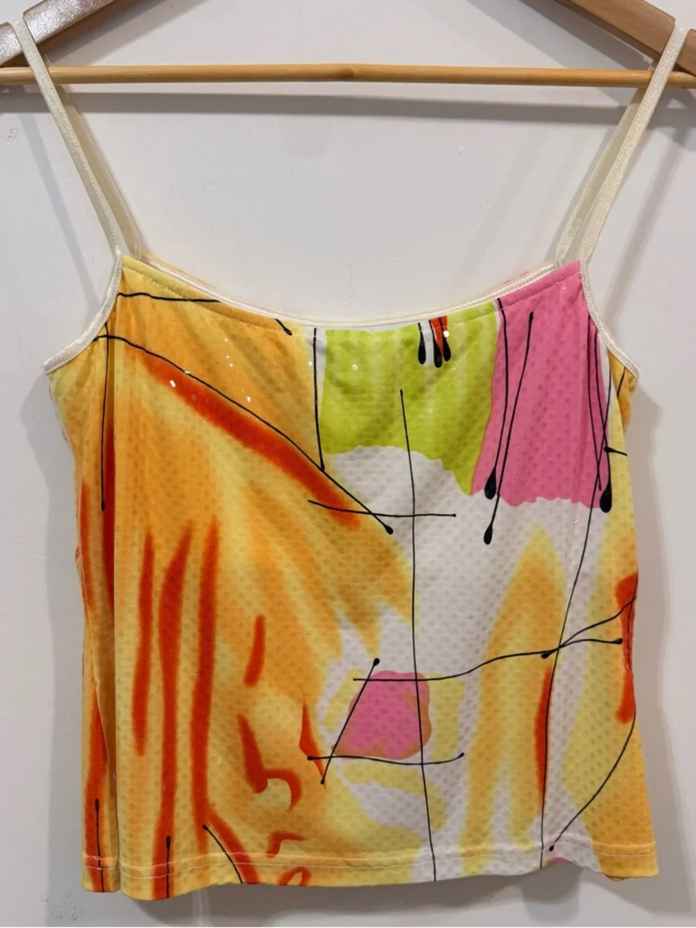 Joseph Ribkoff Abstract Sunrise Multicolor Y2k Women's Cami Tank Top Size 10 - Picture 3 of 6